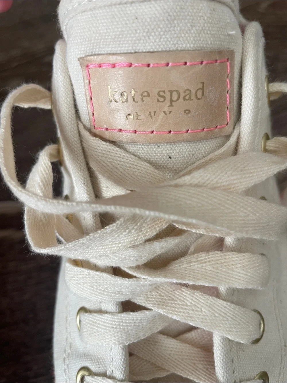 KATE SPADE KEDS Cream Platform Sneakers with Pink and Yellow Trim